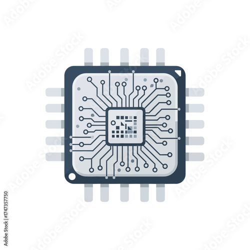 Microchip Illustration Representing Digital Technology and Electronics