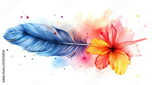 Delicate watercolor illustration with feathers, flowers, and dust