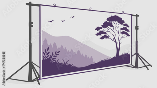 Studio backdrop landscape silhouette mountains trees birds photography background photo shoot graphic design element visual content image backdrop design template purple backdrop natu.