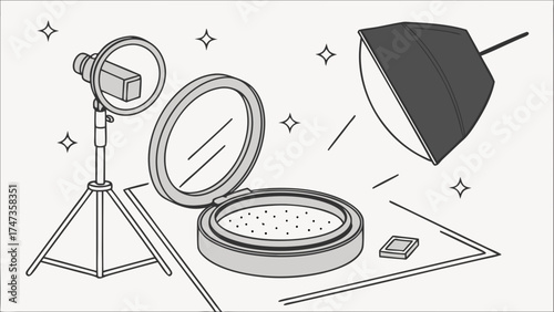 Studio lighting setup with cosmetic product for online advertisement or tutorial.