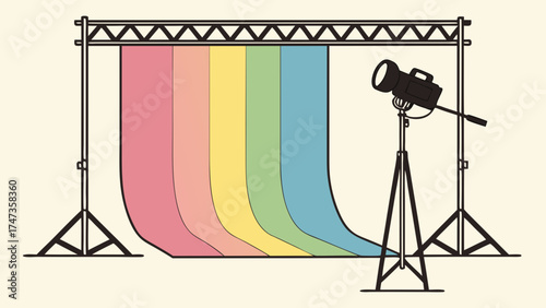 Studio lighting setup with rainbow backdrop photography filmmaking colorful background design element illustration graphic design vibrant colors creative backdrop photo studio movie pro.