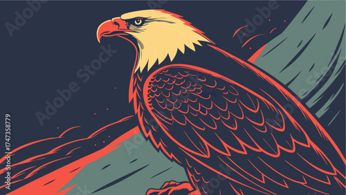 Stylized Eagle Bird of Prey Profile View Vector Illustration Graphic Design Wildlife Art Vintage Style.