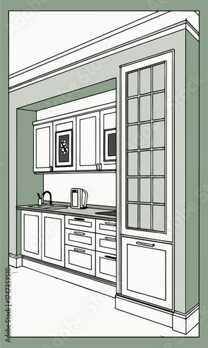 Kitchen design illustration modern cabinetry white kitchen kitchen planning home renovation kitchen blueprint architectural drawing interior design sketch kitchen remodel kitchen layout.