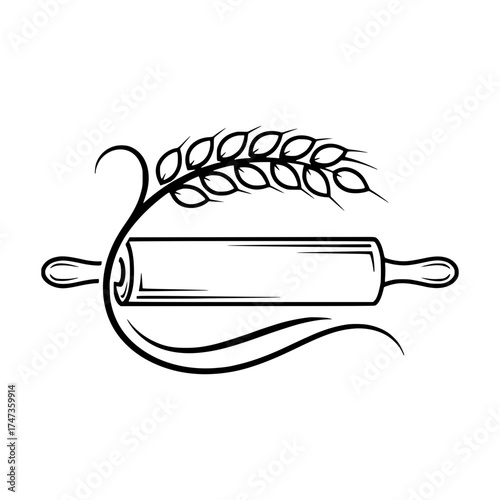 Stylized bakery logo – rolling pin and wheat