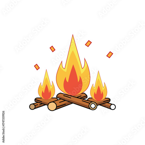 Vector art of campfire vector illustration with wood logs and flames