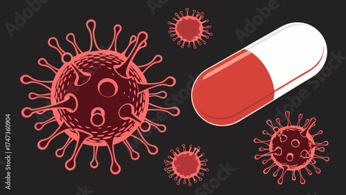 Capsule and Virus Illustration Medical Healthcare and Science Graphic Design.