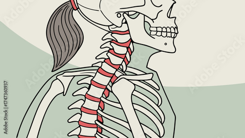 Cervical Spine Anatomy Illustration Vertebrae Rib Cage Skeletal System Medical Diagram Healthcare Health Wellness Doctor Clinic Hospital Education Science Biology Anatomy Chart Hum.