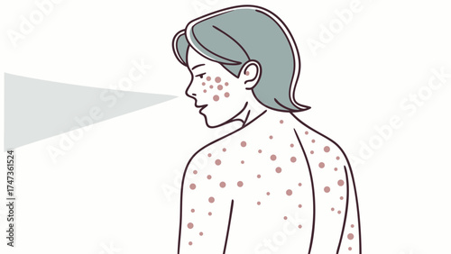 Illustration of person with skin spots medical design healthcare vector dermatology rash dots illness disease symptom treatment medical illustration skin condition body back health.
