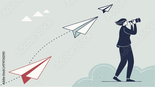 Observing Flight Paths Paper Airplanes Goals and Vision Illustration.