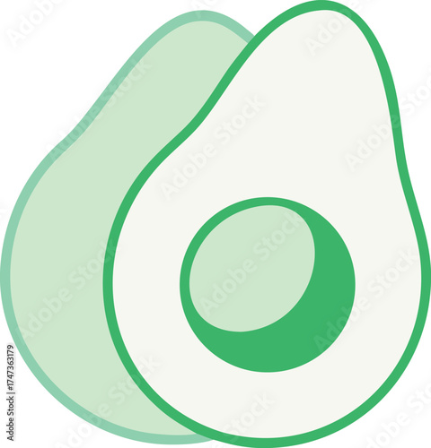 Vector illustration of an avocado icon, featuring a green outer skin and a brown seed in the center.
