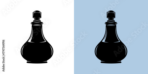 Elegant glass bottle silhouette on contrasting backgrounds, showcasing its shape and design