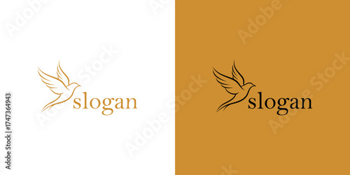 Elegant bird logo design featuring a stylized bird in flight with the word 'slogan' beneath it