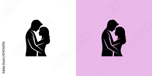 Silhouette of a couple embracing each other against contrasting backgrounds, symbolizing love and connection