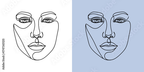 Minimalist line art portrait of a woman's face with contrasting backgrounds showcasing simplicity