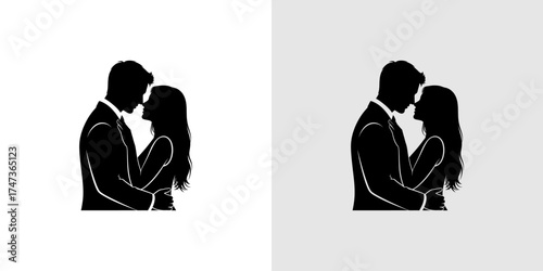 Silhouette of a couple embracing, sharing a romantic moment against contrasting backgrounds