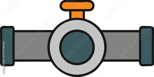 A metal pipe with a valve attached, indicating a control point for fluid flow.