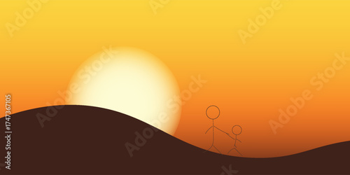 Happy mother's day concept vector illustration. Mother holding a children in her hands.