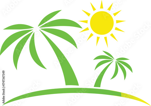 Logo featuring palm trees and a sun, symbolizing a tropical or vacation theme.
