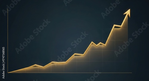 Golden arrow pointing upwards on a dark blue background, representing growth, success, and positive trends.