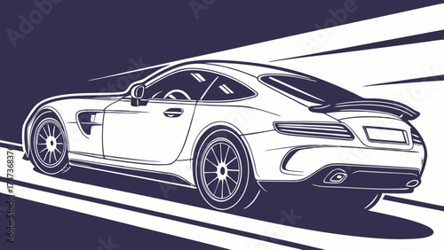 Fast Sports Car Illustration Rear View Speed Motion Blur Graphic Design Vector Art.