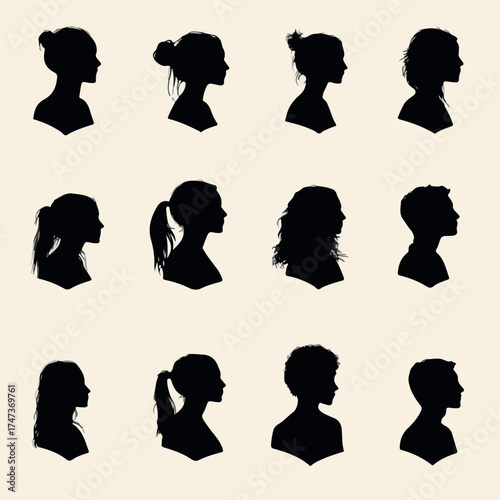Collection of diverse profile silhouettes representing various individuals and ages