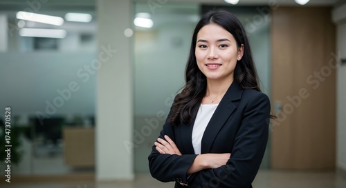 Confident Businesswoman: A poised businesswoman, arms crossed, exudes confidence and professionalism in a modern office setting. Free Download Confident Businesswoman: A poised businesswoman, arms crossed, exudes confidence and professionalism in a modern office setting. - GFXLoad