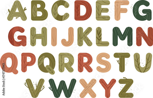 Retro vintage alphabet in natural earth tone color palette vector