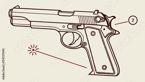 Handgun Diagram Semi-Automatic Pistol Weapon Illustration Firearms Sketch Gun Blueprint Detailed Gun Drawing Firearm Parts Gun Anatomy Self-Defense Weapon Security Weaponry Police Equi.