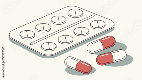 Isometric Illustration of Pills and Capsules in Blister Pack - Medical Healthcare Pharmacy Graphic Design Element.