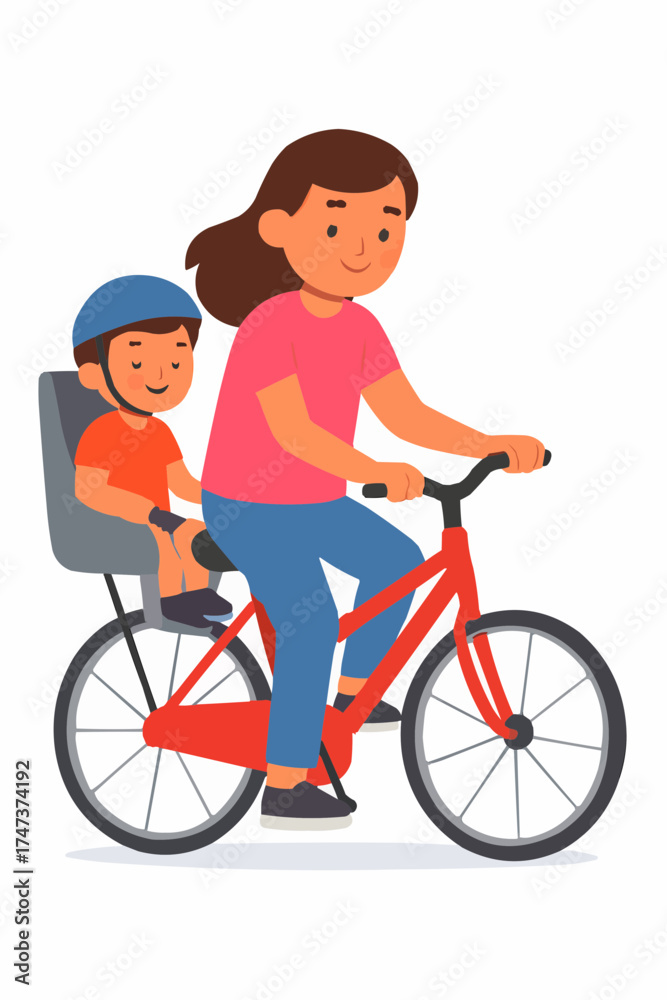 Obraz premium Sister Riding Bicycle with Sibling Vector