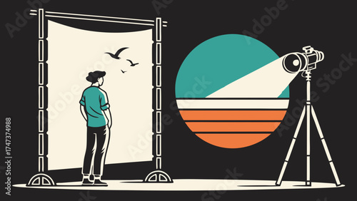 Studio Photography Setup with Person and Lighting Equipment.