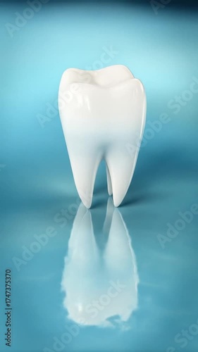 3D animation featuring a single, perfectly white molar tooth.