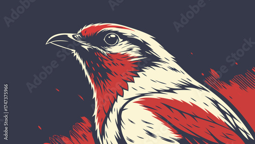 Stylized Raptor Head Bird of Prey Red and White Vector Illustration Graphic Design Element.