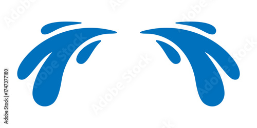 Dark blue double tears spray. Vector flat cartoon liquid drops in curved motion for abstract decoration and design projects