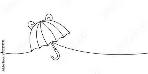 Cute umbrella outline with rounded shapes minimalist line art, playful vector parasol for rain and fun illustration
