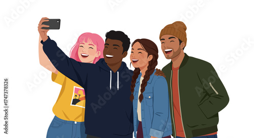 Happy Multiracial Friends Taking a Selfie, Celebrating Friendship and Togetherness