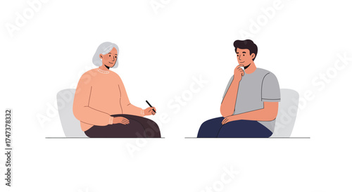Therapy Session Man Talking with Counselor, Promoting Mental Wellness