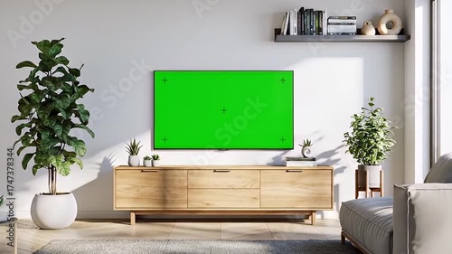 Wallpaper Mural Modern Living Room TV Green Screen for Video Replacement Torontodigital.ca