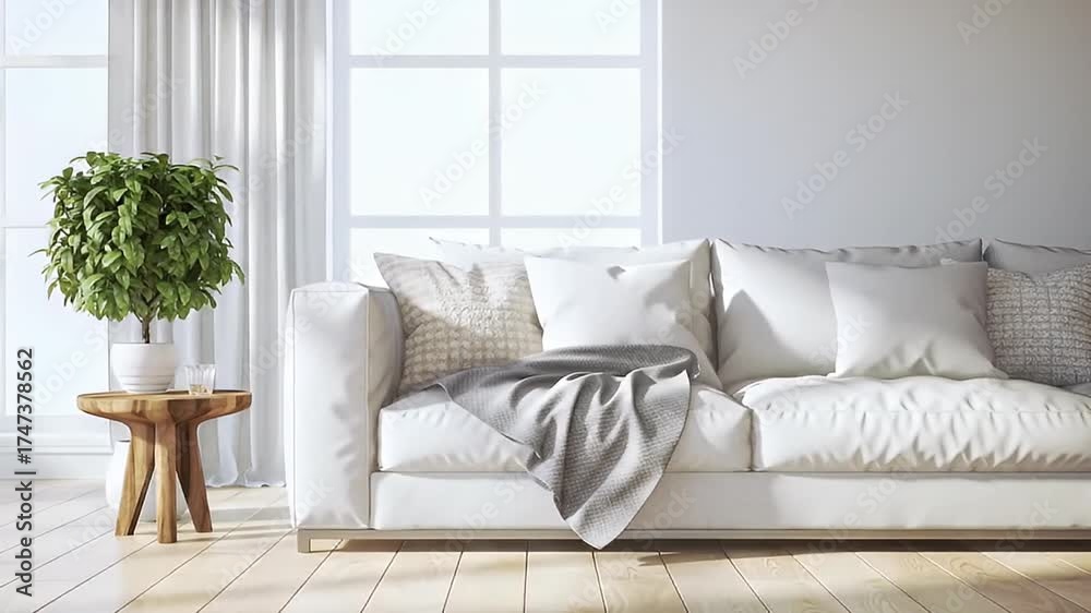 custom made wallpaper toronto digitalSerene Living Room Interior with White Sofa and Natural Light