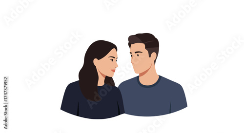 Couple looking at each other with love and affection, digital illustration