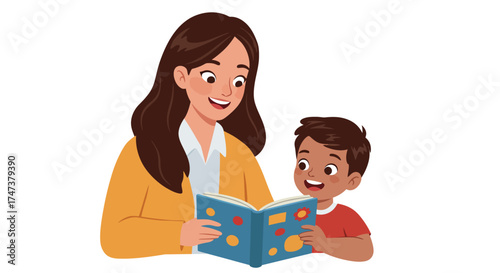 Teacher Reading Story to Boy A Heartwarming Educational Scene