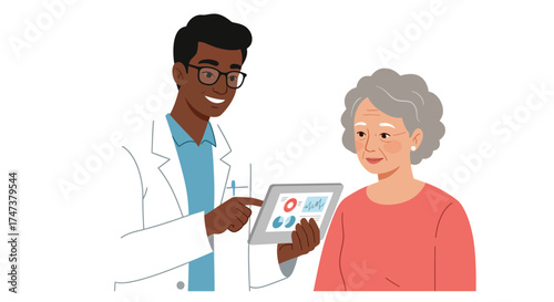 Doctor Explaining Results on Tablet to Elderly Patient