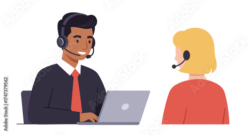 Help Desk Interaction Call Center Employee Assisting Customer