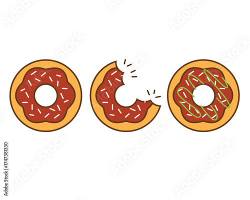 chocolate Frosted Donut with Sprinkles Vector Set
