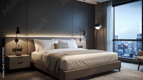 Wallpaper Mural Luxury Bedroom with City View at Night Torontodigital.ca