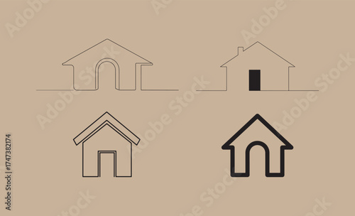 Minimalist line art house icons on a textured background