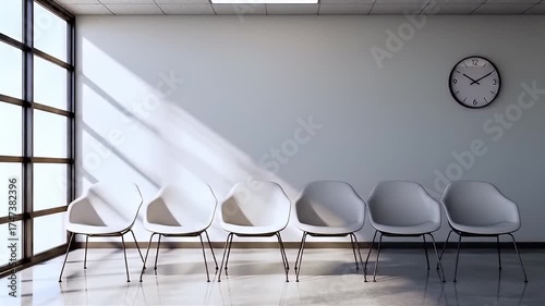 Wallpaper Mural Waiting Room with Chairs and Clock in Sunlight Torontodigital.ca