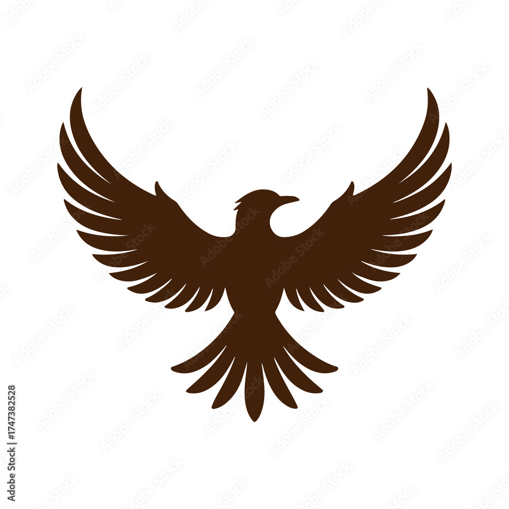 Fototapeta premium Elegant Brown Flying Bird Silhouette Isolated on Black Background