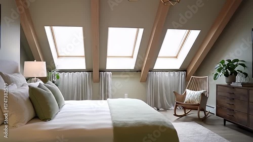 Wallpaper Mural Attic Bedroom Oasis: Serene Retreat with Skylights and Rustic Accents Torontodigital.ca