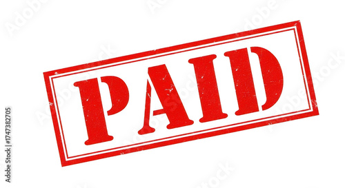 Red paid stamp with bold white letters isolated on transparent background